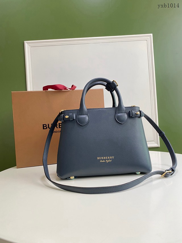 Burberry專門店新款小號亮藍托特包 巴寶莉粒面小牛皮女士手提肩背包 yxb1014