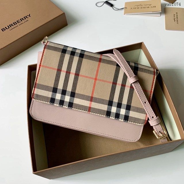 Burberry專門店新款Vintage格紋拼皮革錢夾 巴寶莉單肩斜挎女包 yxb1074