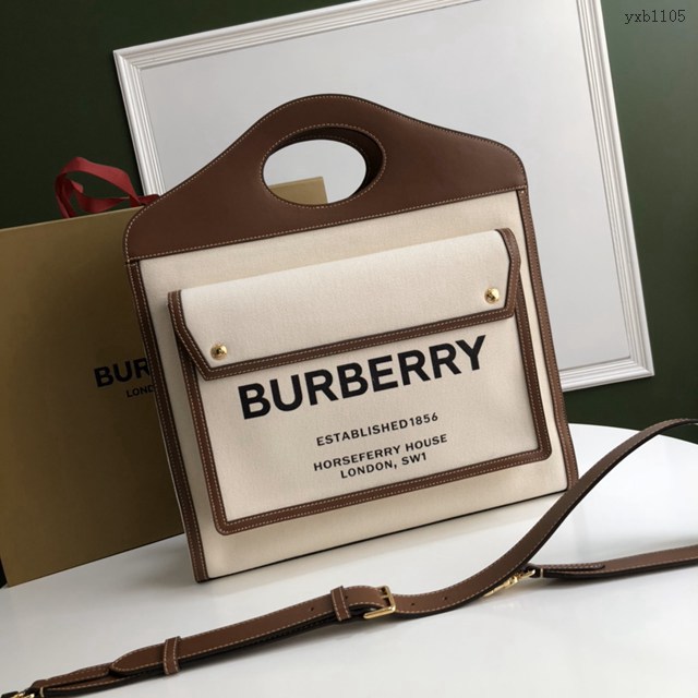 Burberry專門店新款大號41cm撲克包 巴寶莉焦糖咖啡奶油白手提托特包 yxb1105