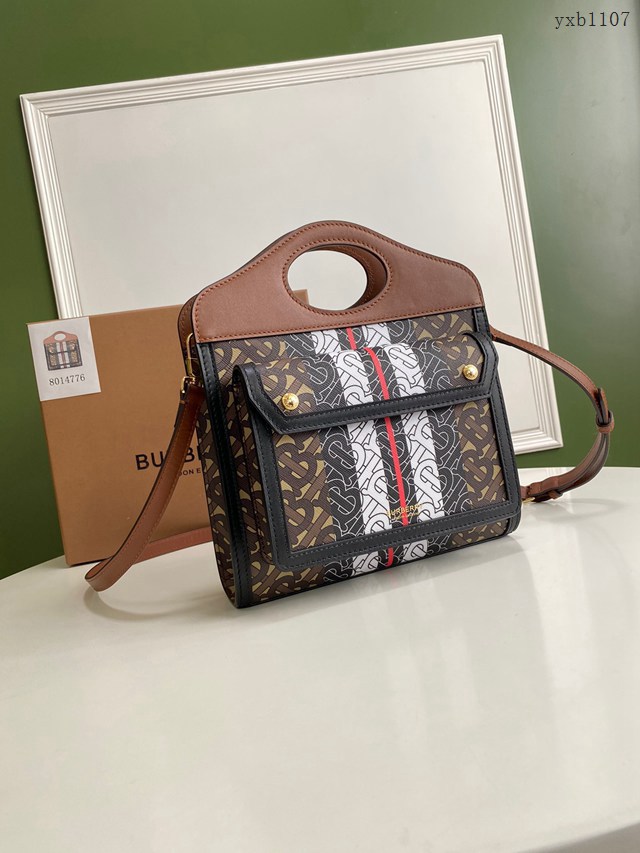 Burberry專門店新款小號撲克包 巴寶莉焦糖咖啡奶油白手提托特包 yxb1107