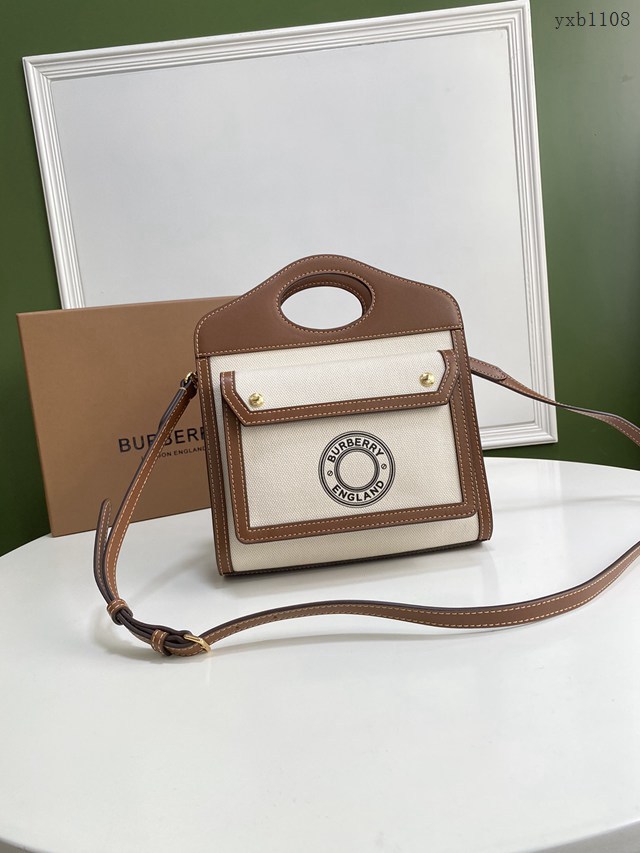 Burberry專門店新款小號撲克包 巴寶莉焦糖咖啡奶油白手提托特包 yxb1108