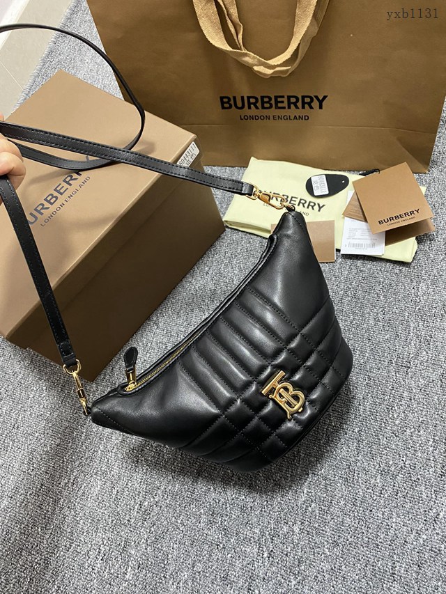 Burberry專門店新款絎縫腰包 巴寶莉羔羊皮新月形斜挎腰包 yxb1131
