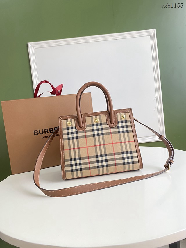Burberry專門店新款小號Title泰爾勒手袋 巴寶莉Vintage復古格紋手提肩背女包 yxb1155