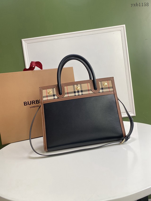 Burberry專門店新款大號Title泰爾勒手袋 巴寶莉Vintage復古格紋手提肩背女包 yxb1158