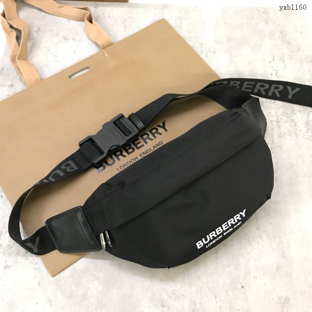 Burberry專門店新款男女斜背腰包 巴寶莉黑色尼龍布腰包 yxb1160