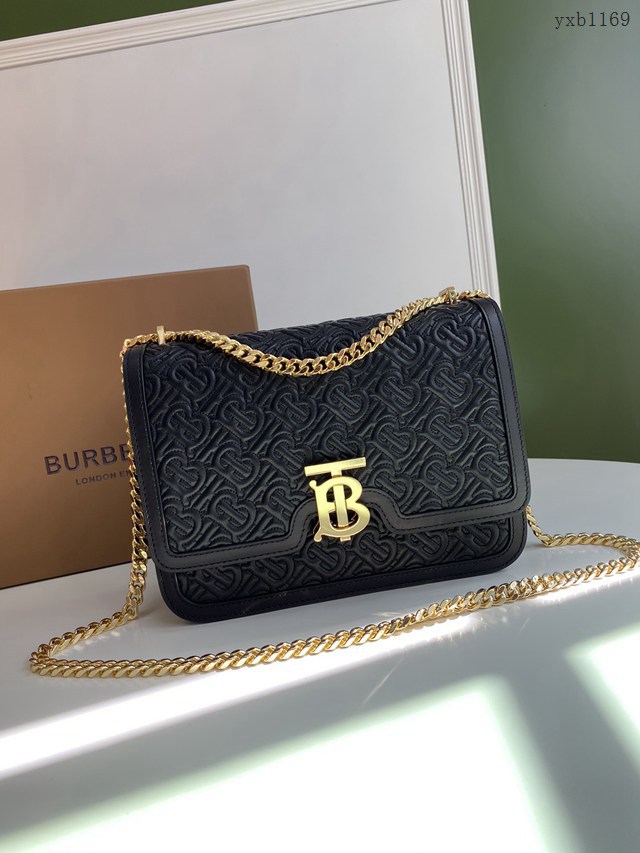 Burberry專門店新款中號TB刺繡絎縫鎖扣包 巴寶莉羔羊皮鏈條單肩斜挎女包 yxb1169