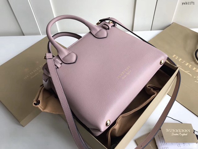 Burberry專門店新款小號粉色托特包 巴寶莉粒面小牛皮手提女包 yxb1171