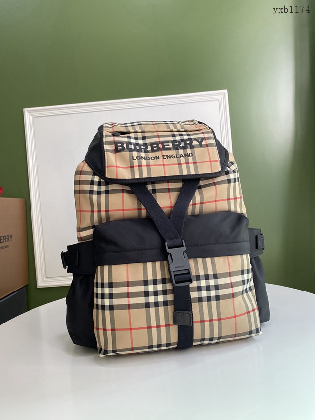 Burberry專門店新款雙肩包 巴寶莉Vintage復古格紋尼龍男士後背包 yxb1174