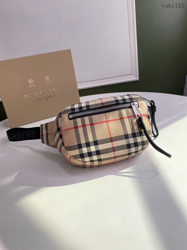 Burberry專門店新款Vintage復古格紋接合棉質腰包 巴寶莉男女款斜挎腰包 yxb1182