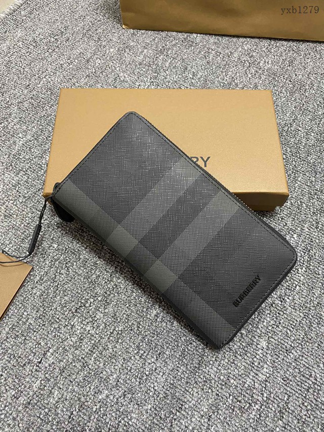 Burberry專門店新款男士長款錢夾 巴寶莉經典格紋拉鏈長夾錢包 yxb1279