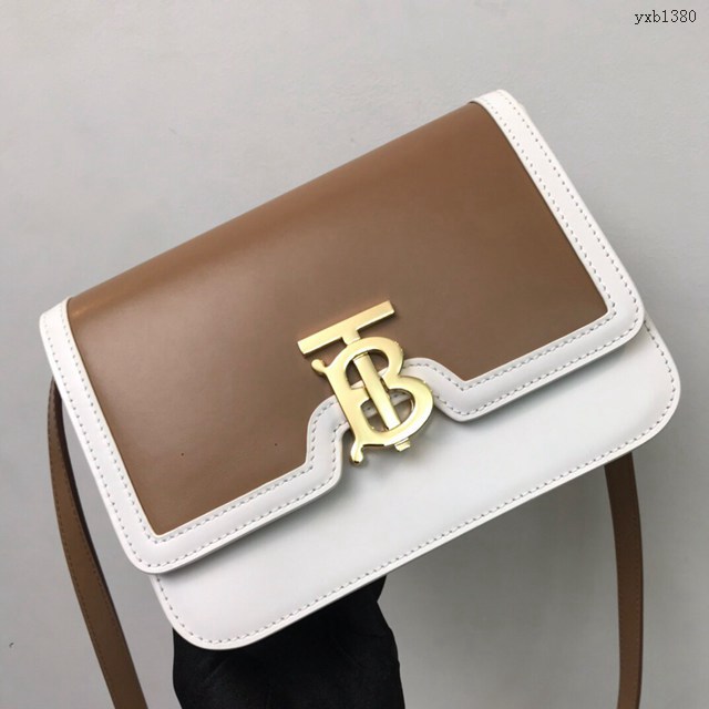 Burberry專門店新款小號拼色TB專屬標識皮革鎖扣包 巴寶莉經典爆款皮革單肩斜背女包 yxb1380