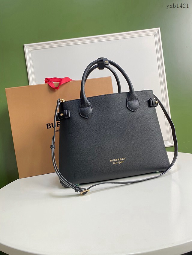 Burberry專門店新款中號黑色托特包 巴寶莉粒面小牛皮手提肩背女包 yxb1421
