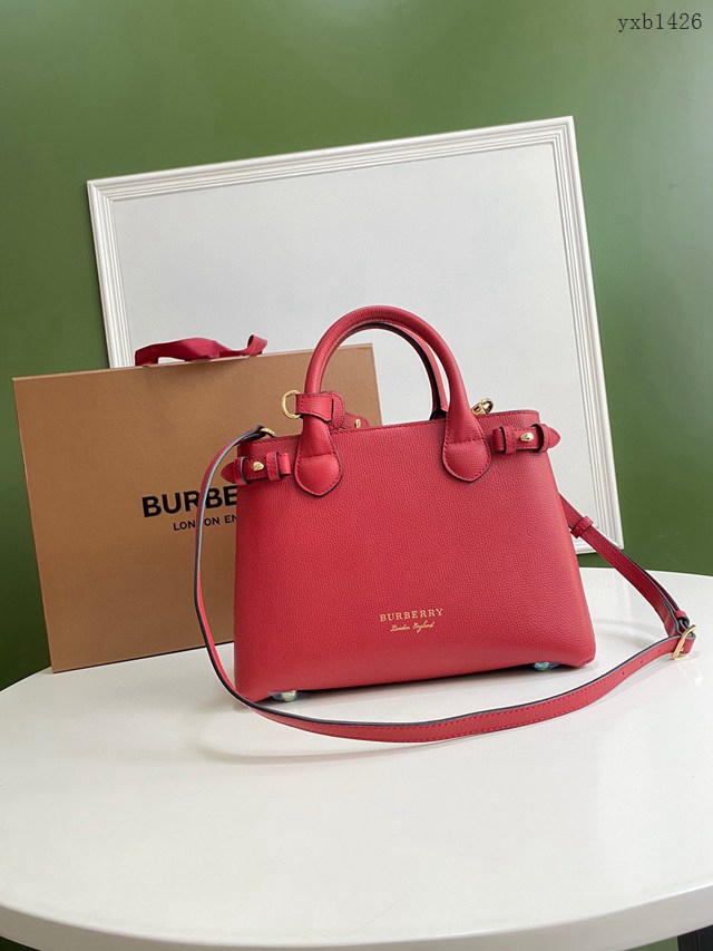 Burberry專門店新款小號紅色托特包 巴寶莉粒面小牛皮手提肩背女包 yxb1426