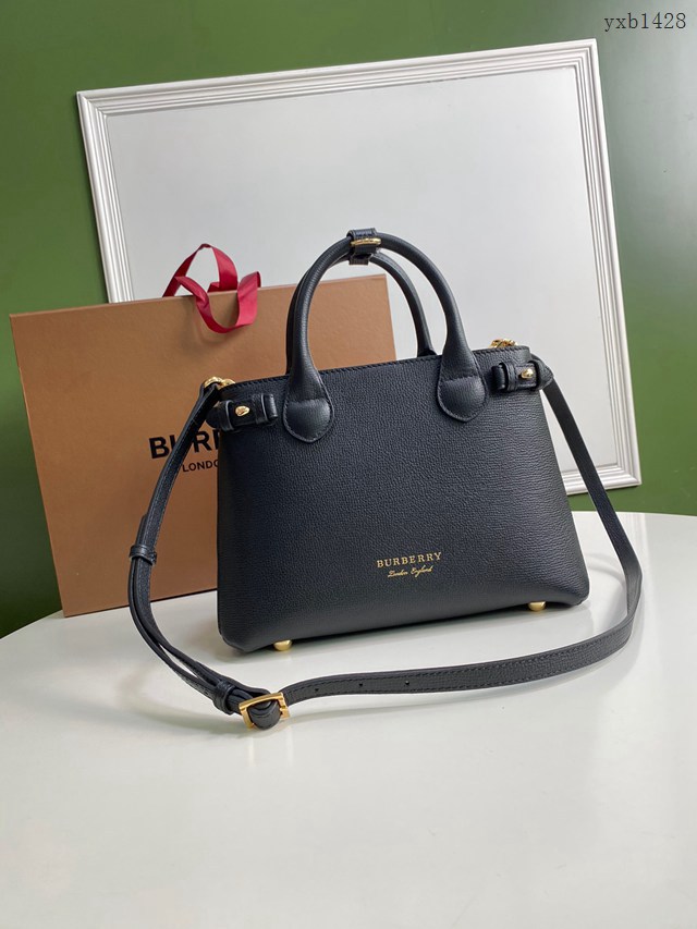 Burberry專門店新款小號黑色托特包 巴寶莉粒面小牛皮手提肩背女包 yxb1428
