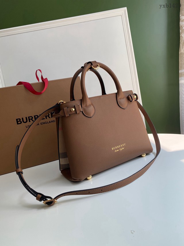 Burberry專門店新款小號棕色托特包 巴寶莉粒面小牛皮手提肩背女包 yxb1429