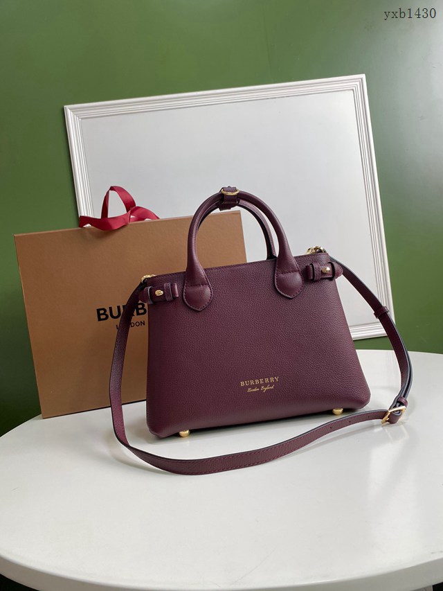 Burberry專門店新款小號酒紅托特包 巴寶莉粒面小牛皮手提肩背女包 yxb1430