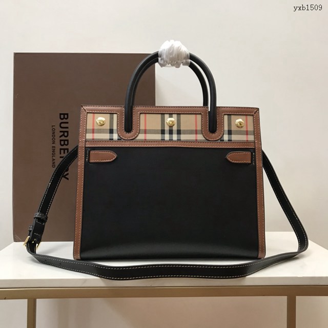 Burberry專門店新款Title泰爾勒手袋 巴寶莉Vintage復古格紋手提托特包肩背女包 yxb1509