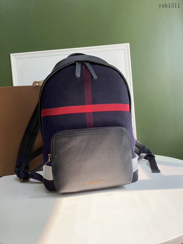 Burberry專門店新款Canvas格紋雙肩包 巴寶莉男士雙肩背包 yxb1511