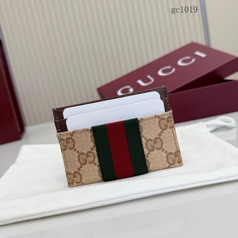 Gucci專櫃2026新款男士名片夾 古馳棕色塔夫綢襯裏Web織帶卡夾 876043 gc1019