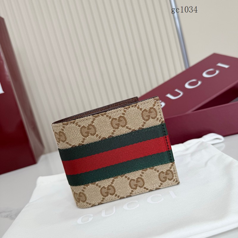 Gucci專櫃2026新款對折短款男士錢夾 古馳經典紅綠織帶雙折錢包 867335 gc1034