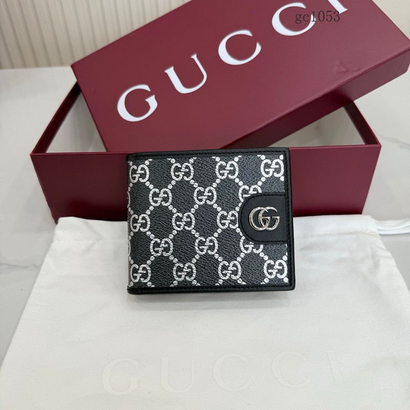 Gucci專櫃經典黑銀雙折錢包 古馳Ophidia系列對折男女錢夾 834271 gc1053