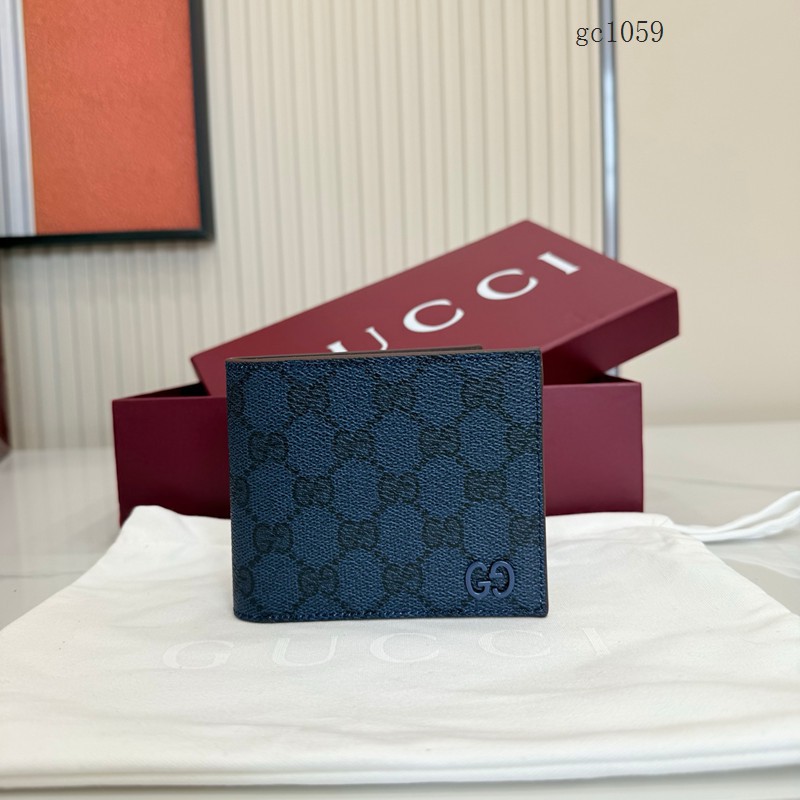 Gucci專櫃2026新款對折短款錢夾 古馳雙G印花酒紅內裏男士錢包 768244 gc1059