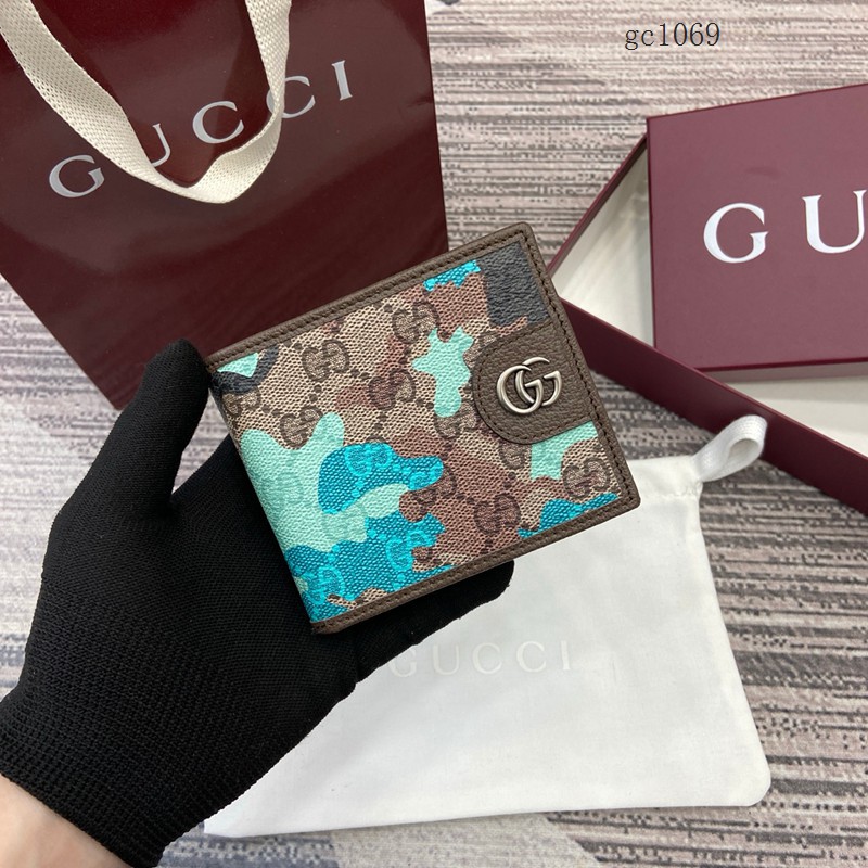 Gucci專櫃2026新款金屬標雙折錢包 古馳雙G迷彩男女對折錢夾 834271 gc1069