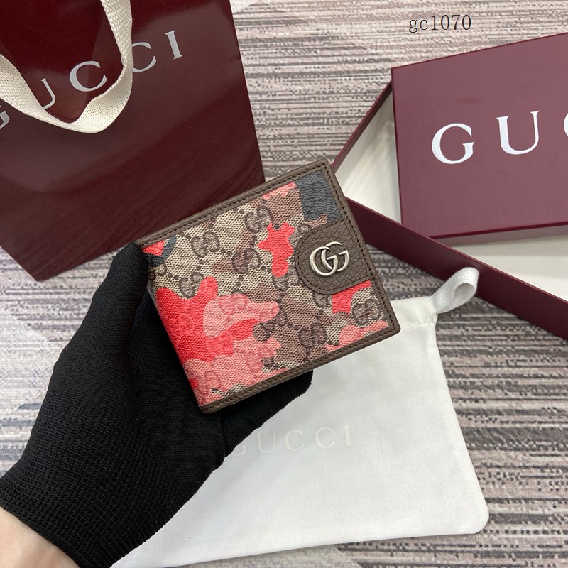 Gucci專櫃2026新款金屬標雙折錢包 古馳雙G迷彩男女對折錢夾 834271 gc1070