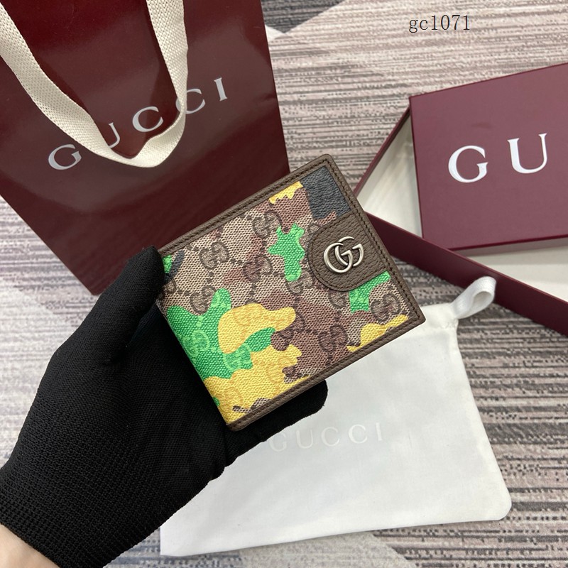 Gucci專櫃2026新款金屬標雙折錢包 古馳雙G迷彩男女對折錢夾 834271 gc1071
