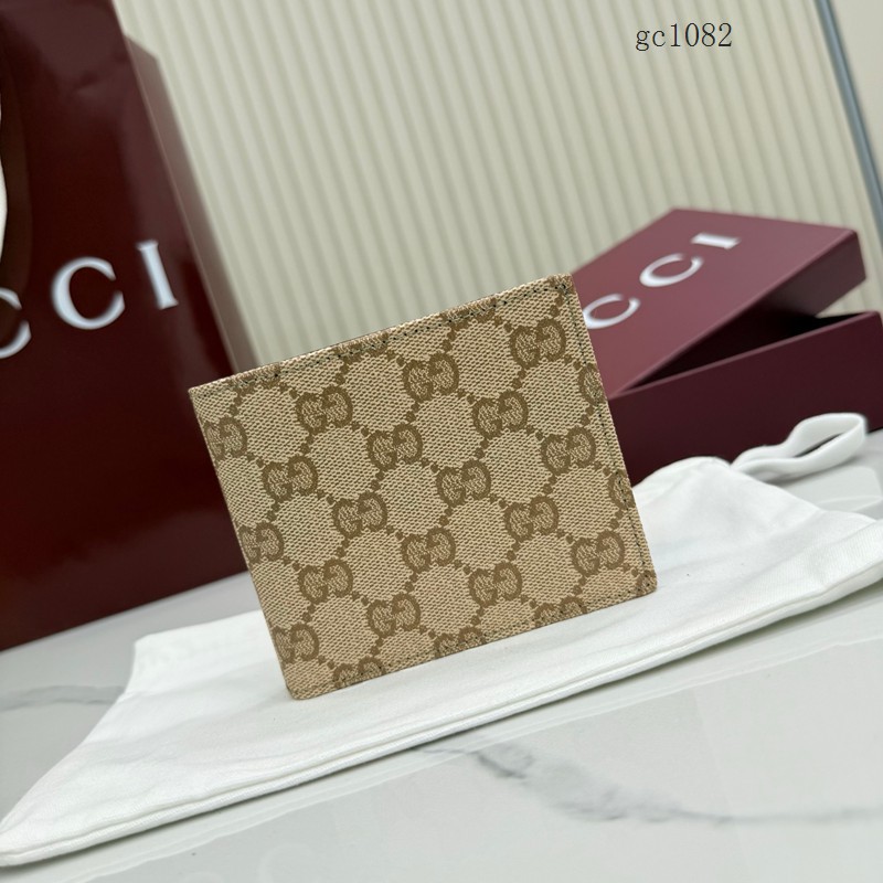 Gucci專櫃2026新款圖層帆布短款對折錢包 古馳Essence系列雙G雙折錢夾 876404 gc1082