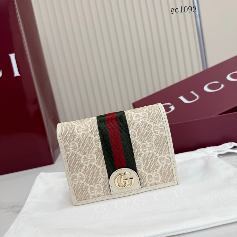 Gucci專櫃2026新款雙G織帶對折錢包 古馳Ophidia系列男女錢夾 838487  gc1093
