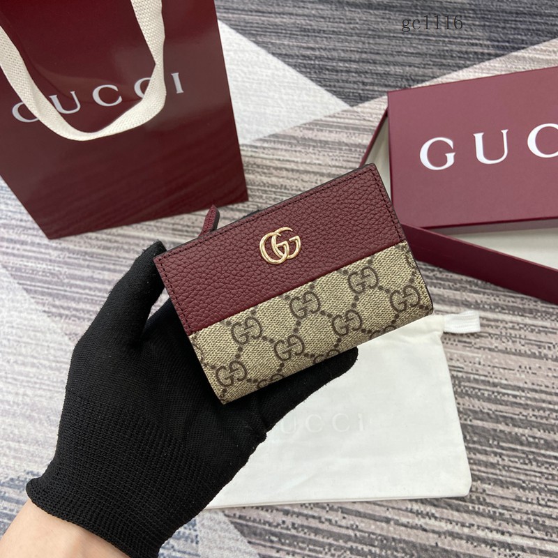 Gucci專櫃2026新款拼接女士拉鏈錢包 古馳Marmont系列按扣拼色錢夾卡夾 841360  gc1116