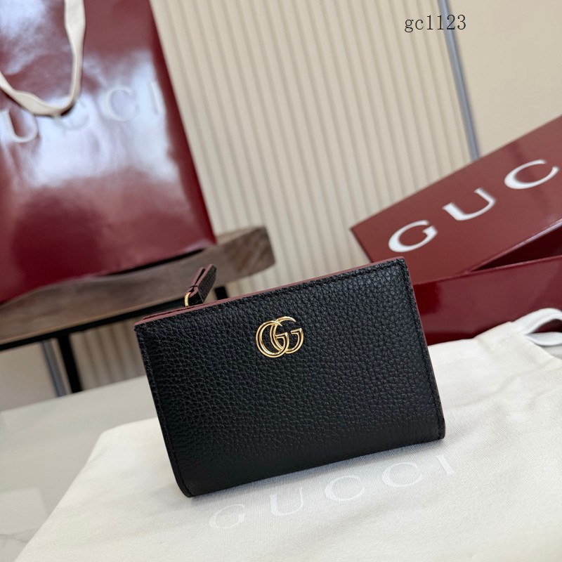 Gucci專櫃全皮短款錢夾 古馳Marmont系列女士按扣錢包 772738 gc1123