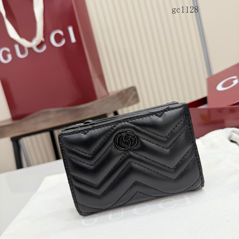Gucci專櫃2026新款全皮女士按扣錢夾 古馳Marmont系列絎縫卡包錢包 773427  gc1128