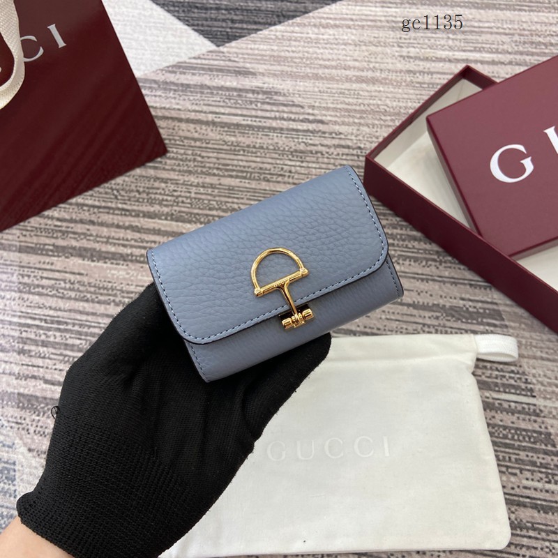 Gucci專櫃全皮翻蓋錢包錢夾卡夾 古馳半馬銜扣女士錢包 828148  gc1135