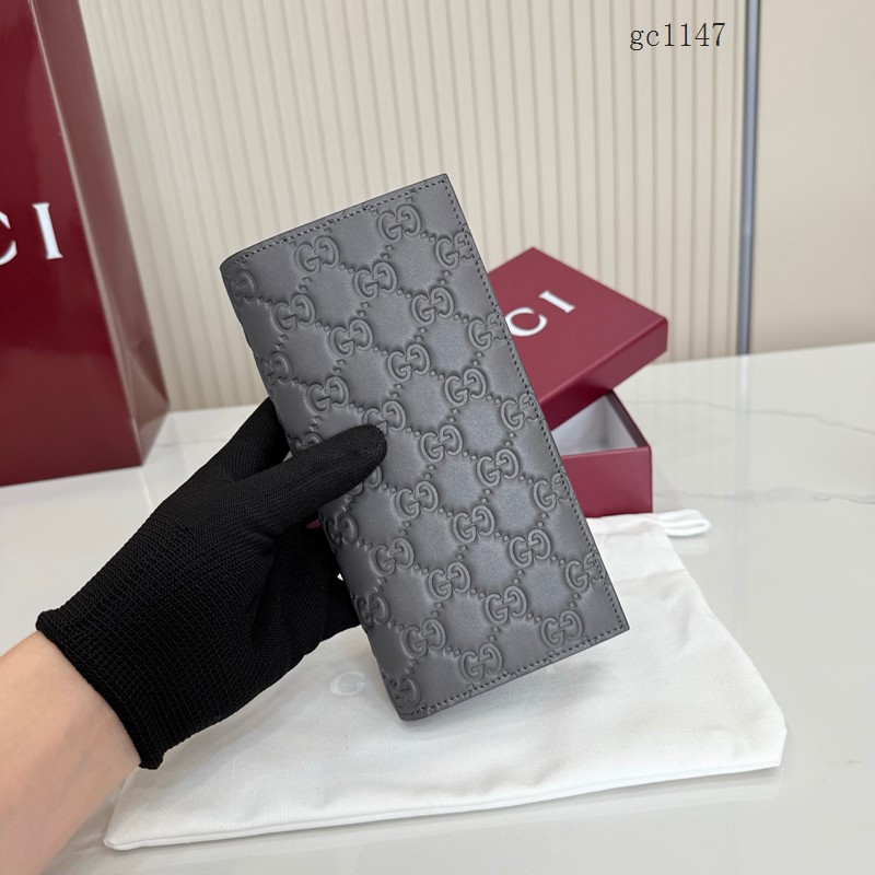 Gucci專櫃雙G印花全皮對折錢包 古馳Emblem系列灰色長款錢夾 850178 gc1147