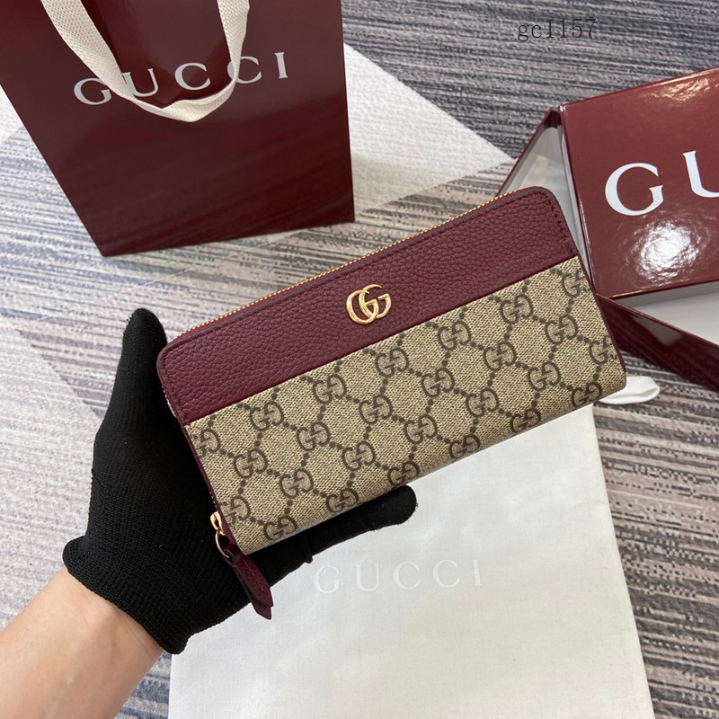 Gucci專櫃拼接全拉鏈錢包零錢包 古馳Marmont系列拼色女士長款錢包 456117 gc1157
