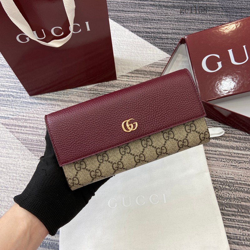 Gucci專櫃拼色長款錢包 古馳拼接翻蓋女士錢夾零錢鑰匙包 456116 gc1158