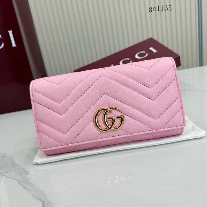 Gucci專櫃絎縫V型翻蓋女士錢夾零錢包 古馳Marmont系列長款全皮錢包 443436  gc1165
