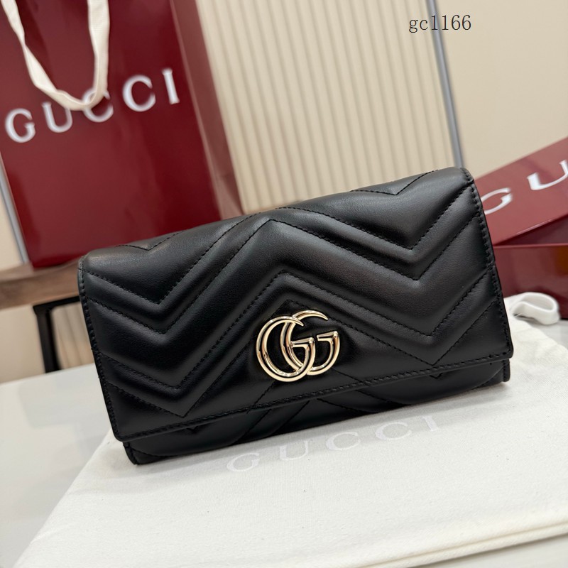 Gucci專櫃絎縫V型翻蓋女士錢夾零錢包 古馳Marmont系列長款全皮錢包 443436 gc1166