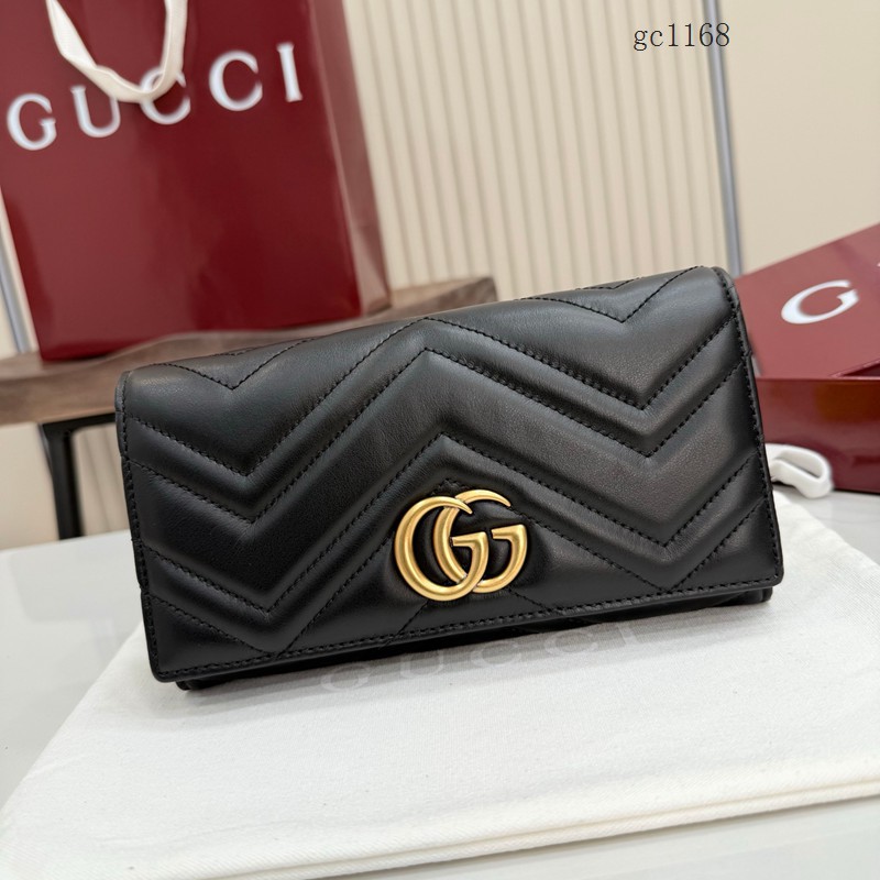 Gucci專櫃絎縫V型翻蓋女士錢夾零錢包 古馳Marmont系列長款全皮錢包 443436 gc1168