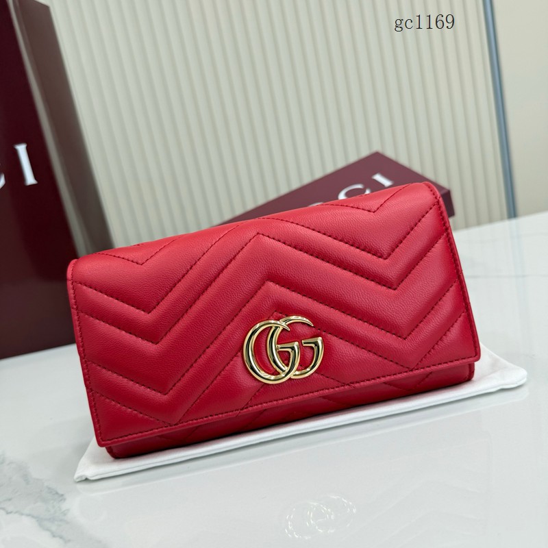 Gucci專櫃絎縫V型翻蓋女士錢夾零錢包 古馳Marmont系列長款全皮錢包 443436  gc1169