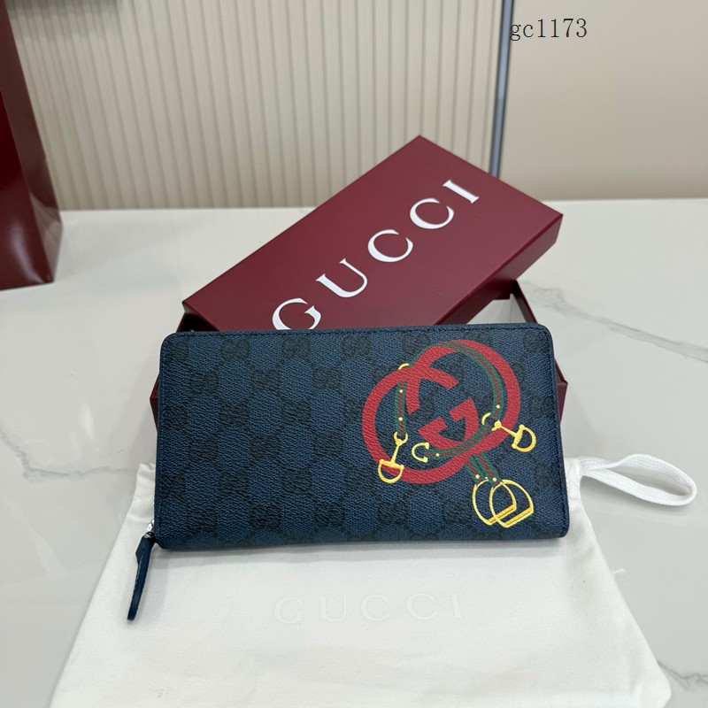 Gucci專櫃馬鐙印花拉鏈錢包 古馳雙G印花男士長款零錢包 855680 gc1173