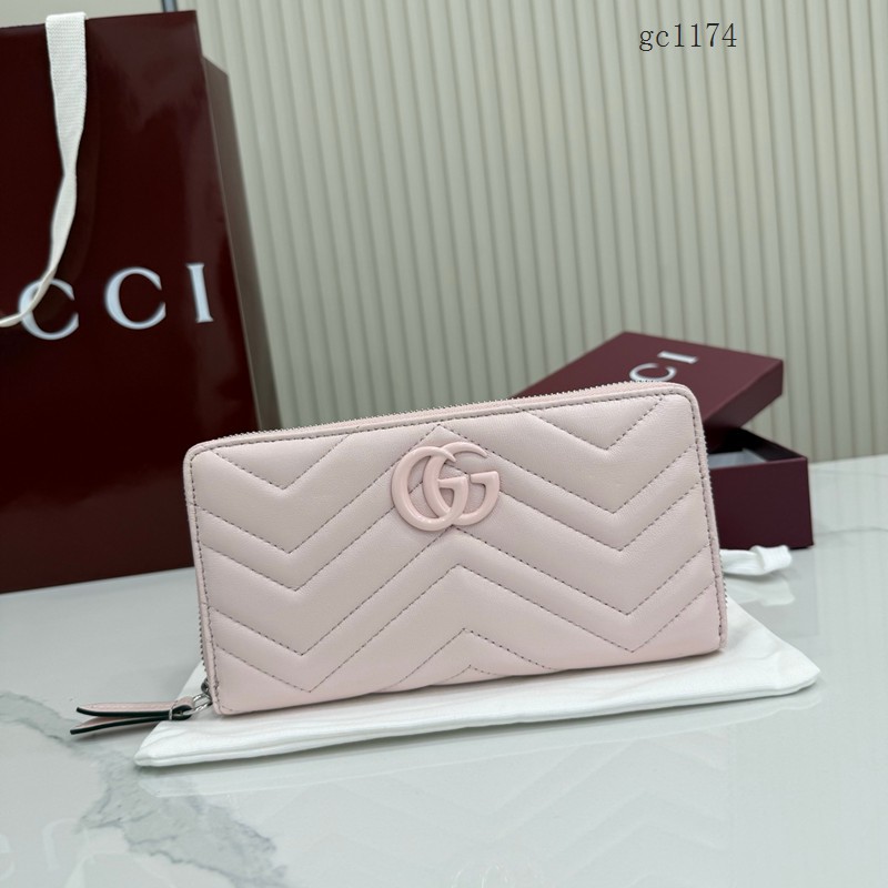 Gucci專櫃絎縫V型全皮零錢包 古馳Marmont系列女士長款拉鏈錢包 443123  gc1174