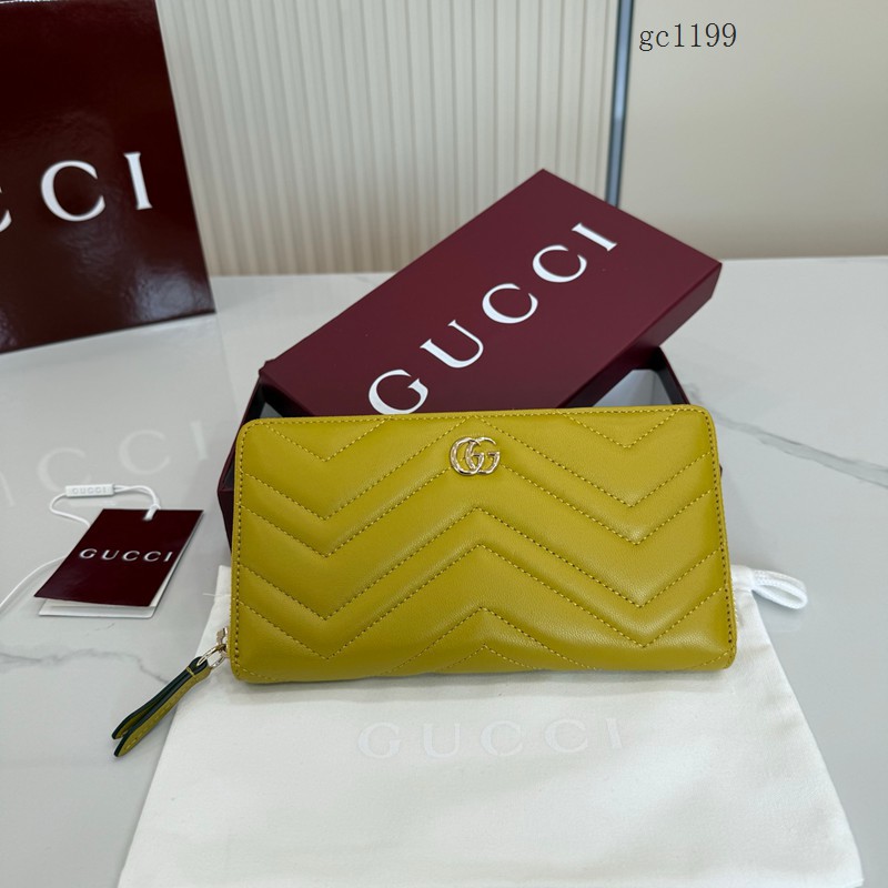 Gucci專櫃女士長款全拉鏈零錢包 古馳Marmont系列鏈式錢包 837758 gc1199