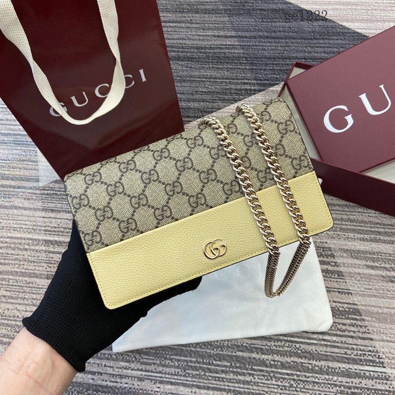 Gucci專櫃拼接翻蓋鏈條包 古馳Marmont系列雙色女士單肩斜挎包 497985 gc1222