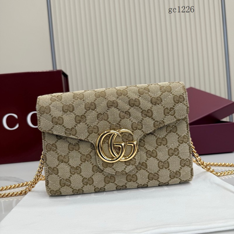 Gucci專櫃雙G印花帆布鏈條包 古馳Generation系列翻蓋單肩斜挎包 474575 gc1226