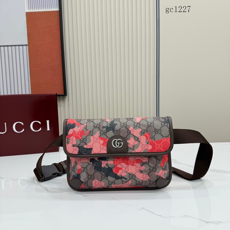 Gucci專櫃2026新款男女大理石紋腰包 古馳迷彩系列翻蓋單肩斜挎包 752597 gc1227