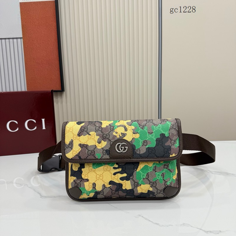 Gucci專櫃2026新款男女大理石紋腰包 古馳迷彩系列翻蓋單肩斜挎包 752597 gc1228