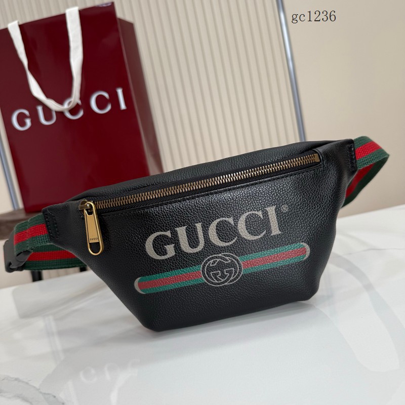 Gucci專櫃織帶印花全皮腰包胸包 古馳經典拉鏈單肩斜挎包 527792 gc1236